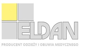 Napis Eldan producent odzieży i obuwia medycznego