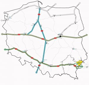 Lubaczów na mapie Polski - na mapie uwidocznione są autostrady