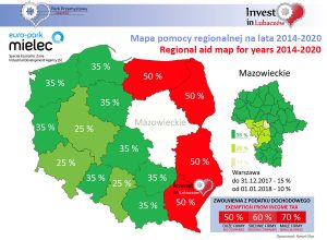 mapa Polski z podziałem na województwa oraz wysokością ulg podatkowych