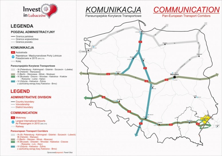 Mapa Polski z zaznaczonymi głównymi drogami